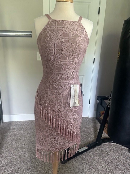 Bronx and Banco Dresses & Skirts - Bronx & Banco Lace Tassel Fringe Halter Bodycon Dress - Dusty Mauve US size 8